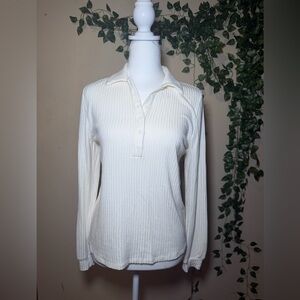 Reformation Cream Button Down Ribbed Shirt